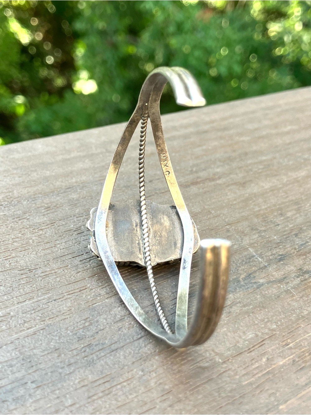 Vintage Navajo Sterling Silver & Natural Turquoise MAX C. Cuff Bangle Bracelet - Picture 9 of 14